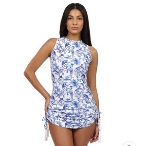 Akosha Blue White Leppard Cover Up Dress